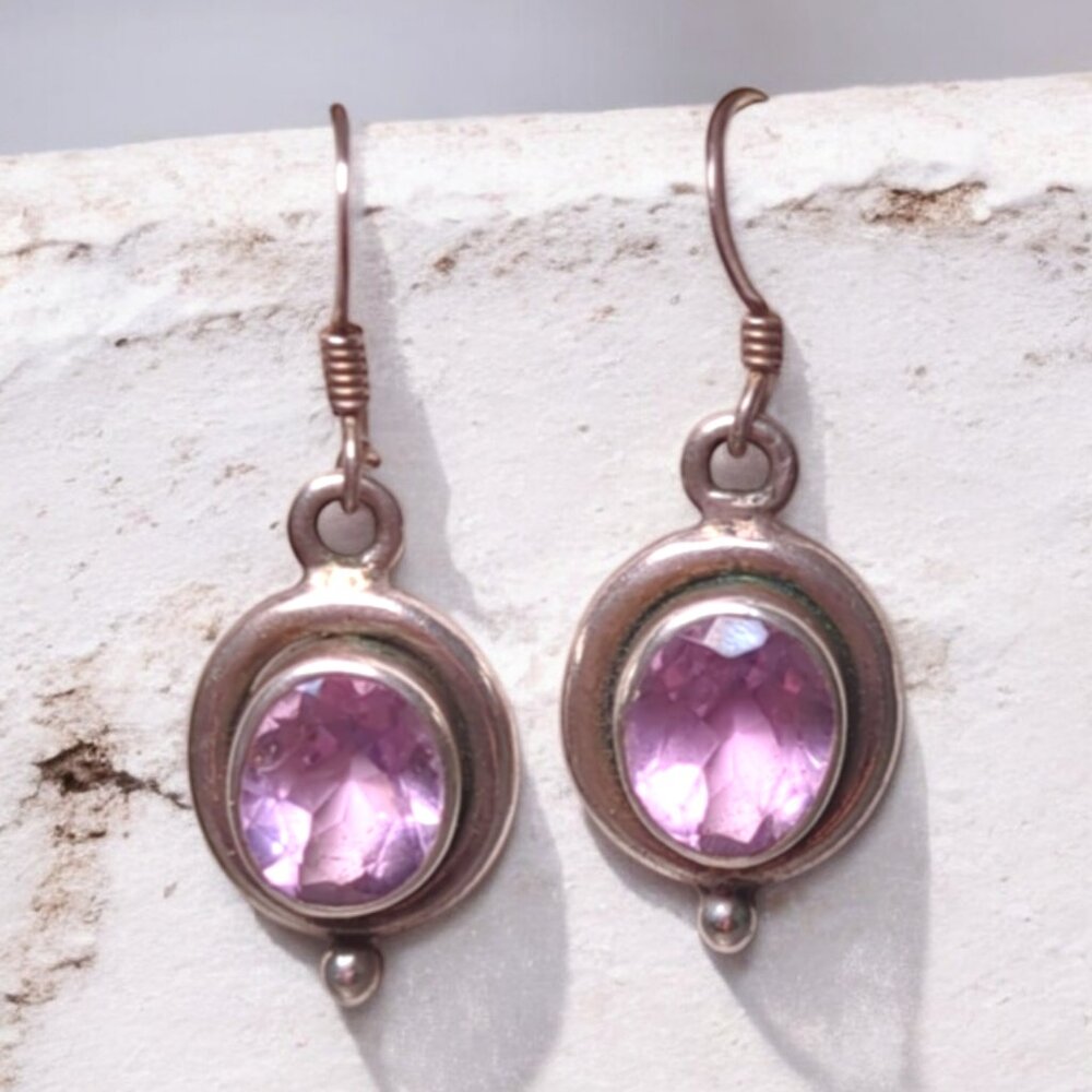 Faceted Purple Stone Dangle Earrings in Sterling Silver